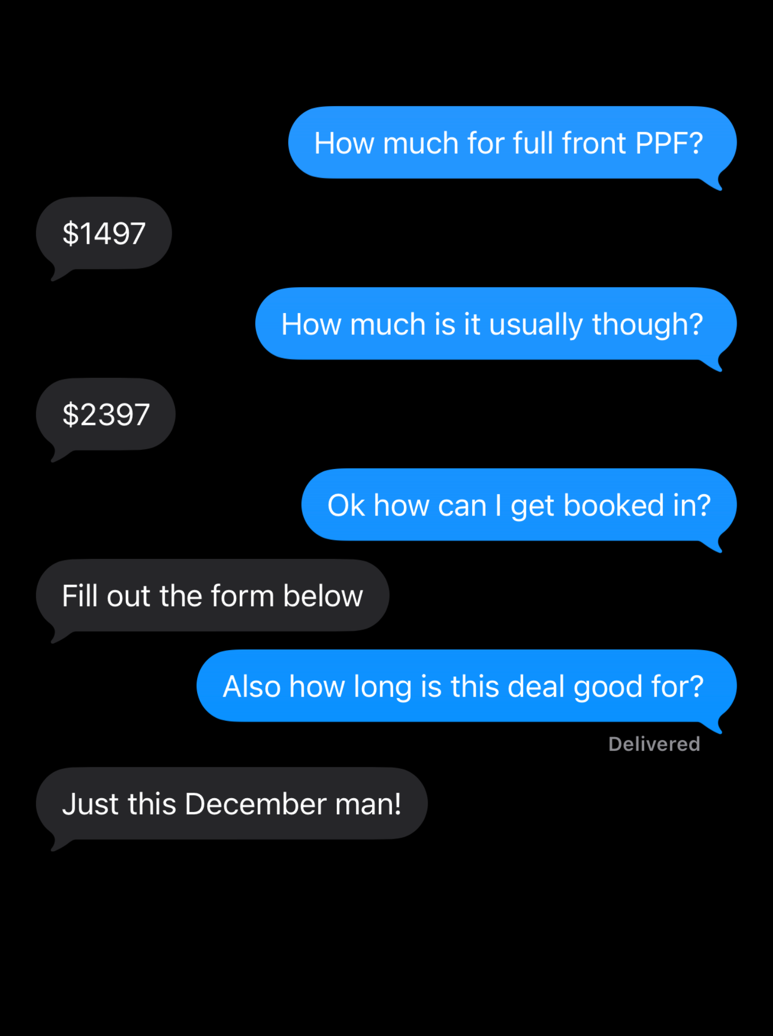 Full Front PPF $1,497 - Holiday Special Ends Dec 31