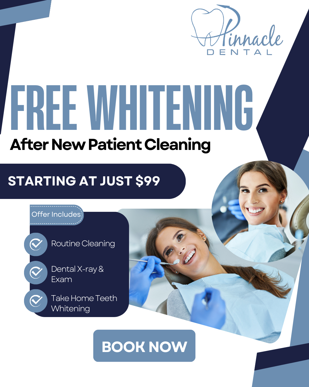 Bright smiles won’t wait—neither should you! Get a professional cleaning AND a free take-home whitening kit when you book today. Offer ends soon!