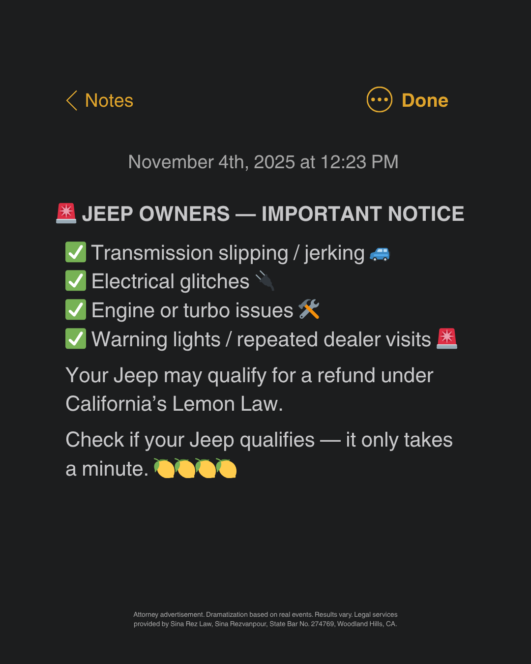 Sina Rez Law Personal Injury ad creative