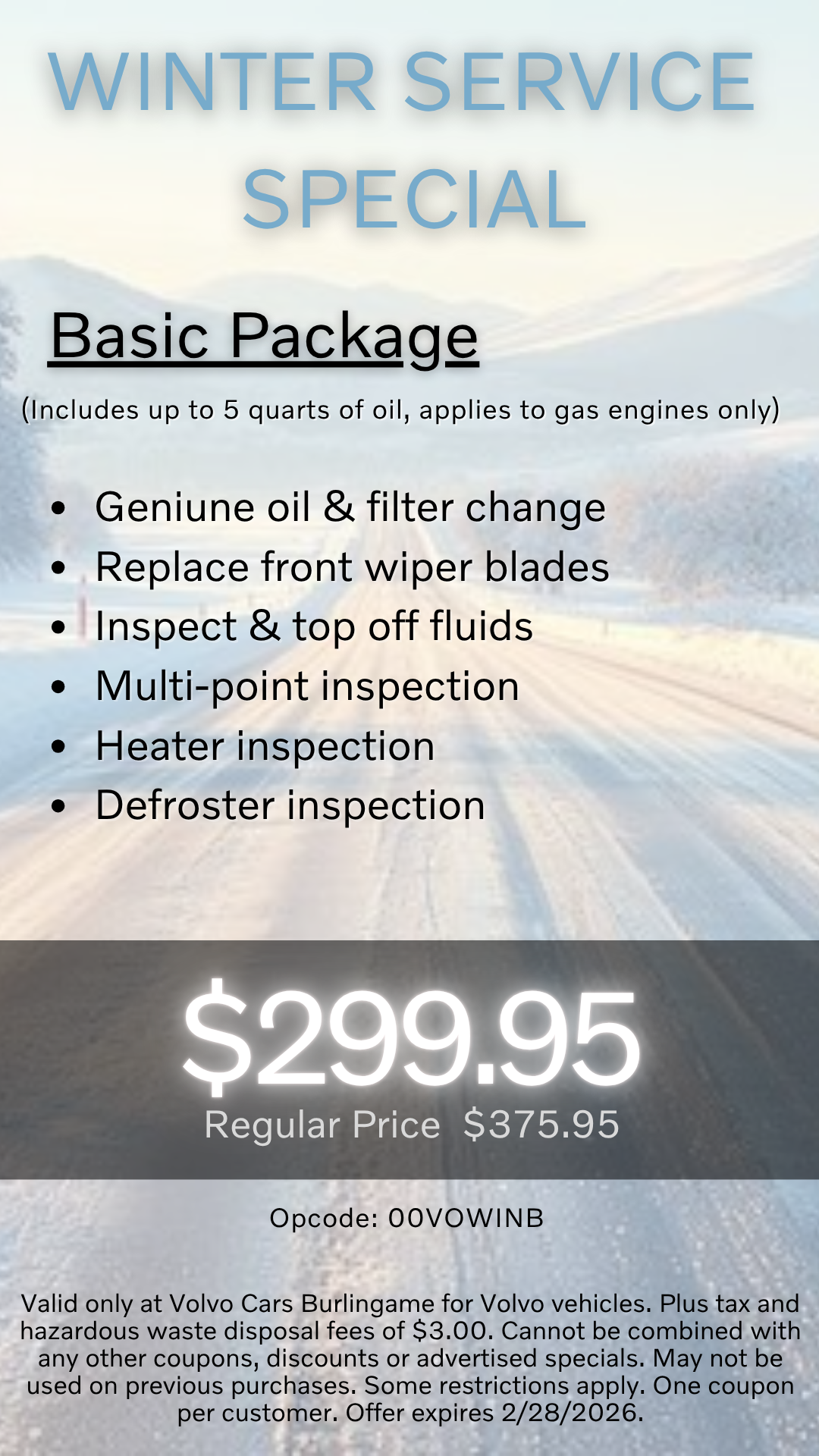 Winter Service Special ❄️ Volvo Burlingame