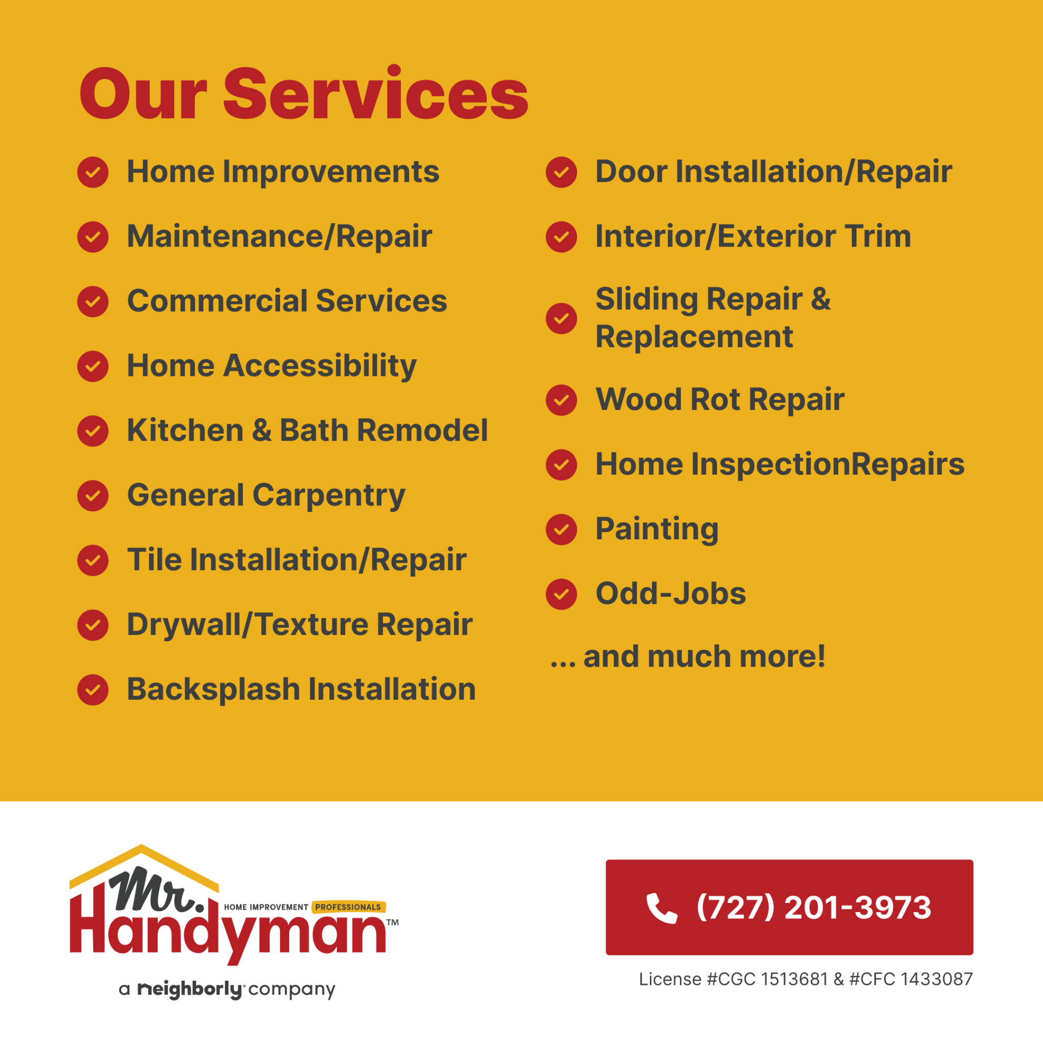 Mr. Handyman serving Palm Harbor, Clearwater and Largo Handyman ad creative