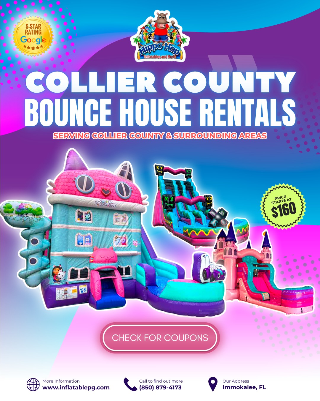 Hippo Hop Inflatables and More LLC. Immokalee FL - Party Rental and Bounce House Rental