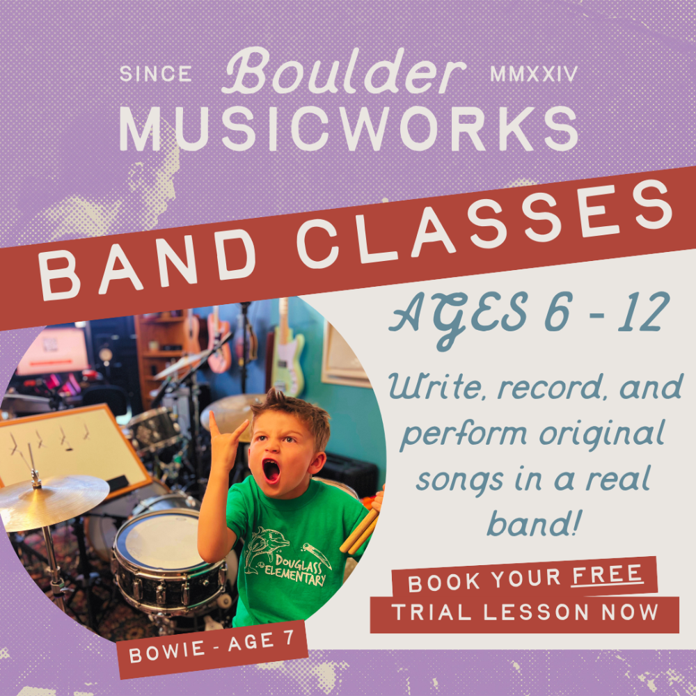 🎶 Not your typical music lesson!**  Join Boulder Musicworks for Music Lessons & Band Classes designed to elevate your creativity & connect you with our passionate community! 🌍