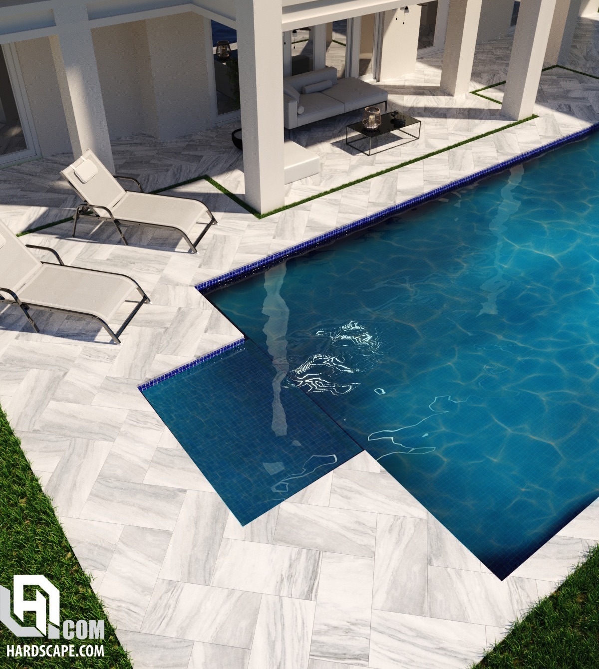 Poolside Chic with Pavers Built for Barefoot Kids & Champagne Nights