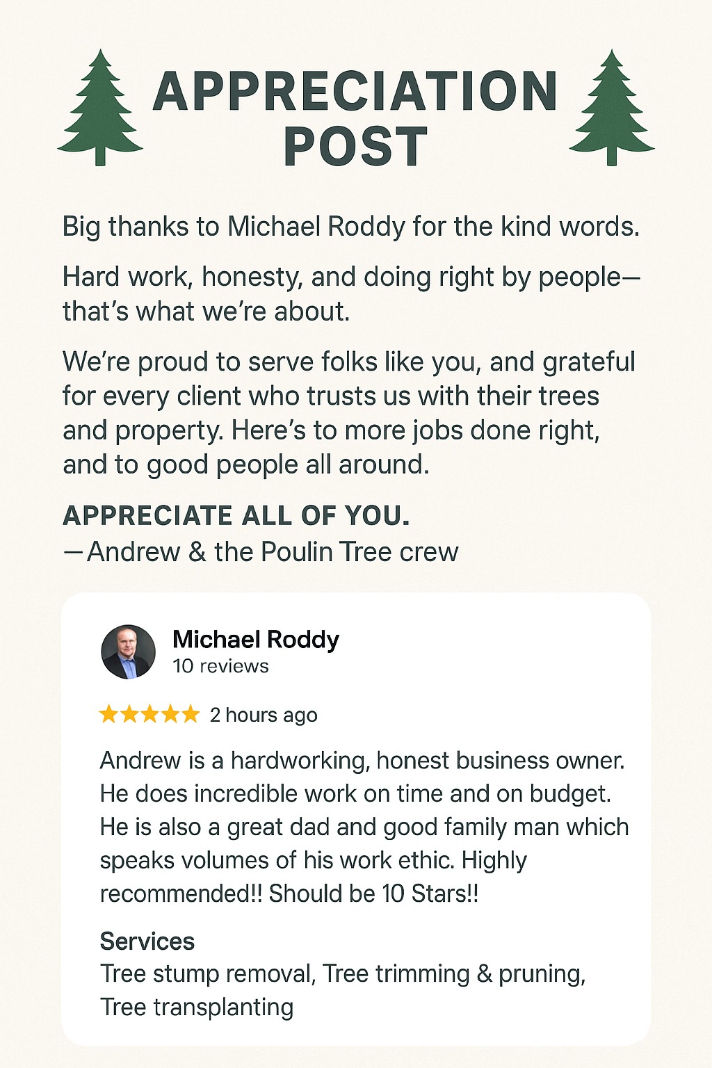 Poulin Tree LLC Tree Service ad creative