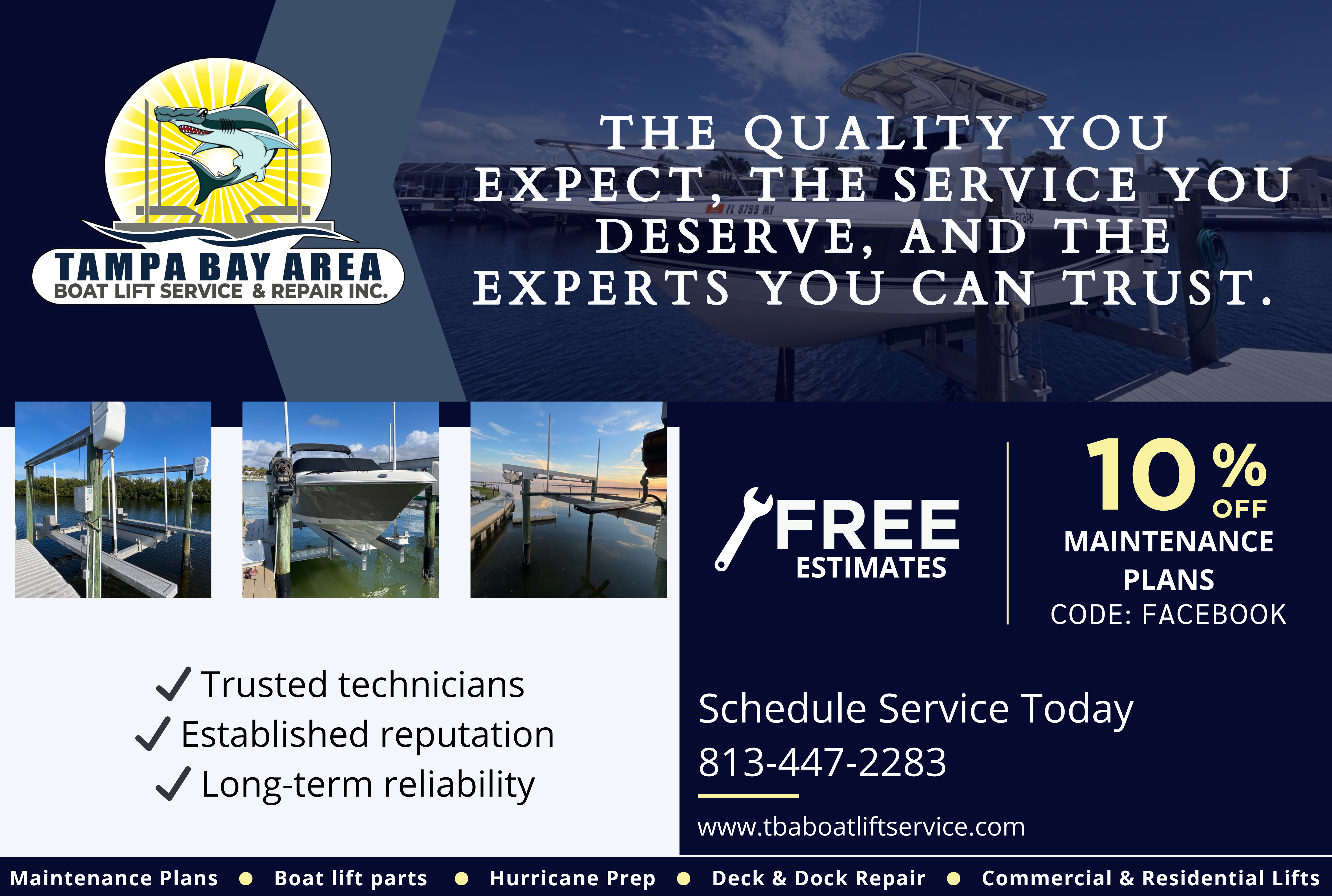 Tampa Bay Area Boat Lift Service And Repair inc. Pool Service ad creative