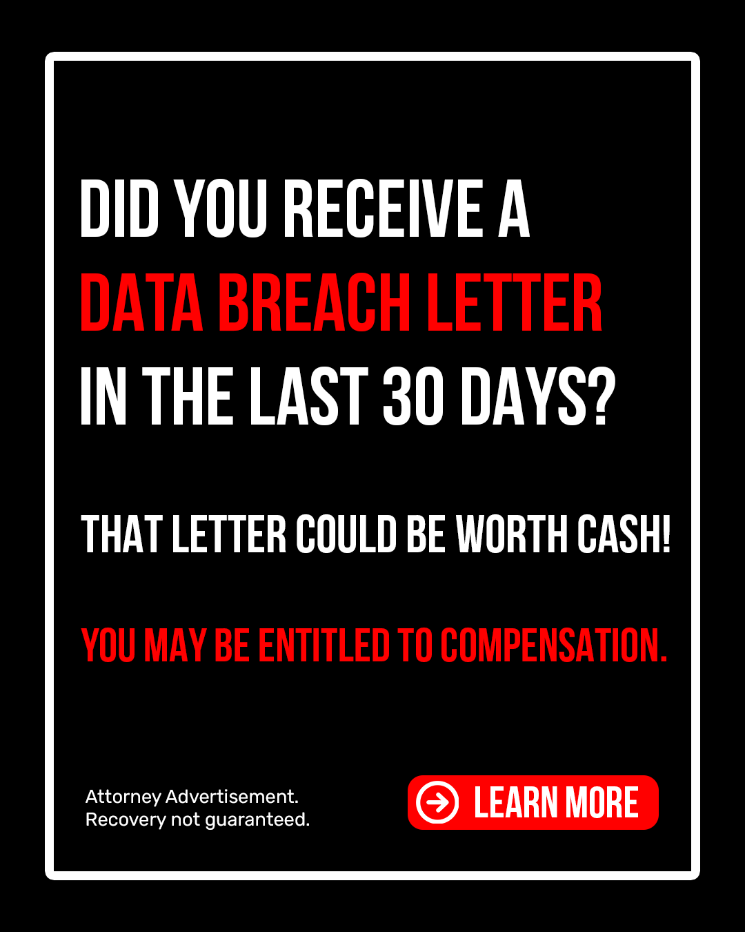 Data Breach Investigations Personal Injury ad creative