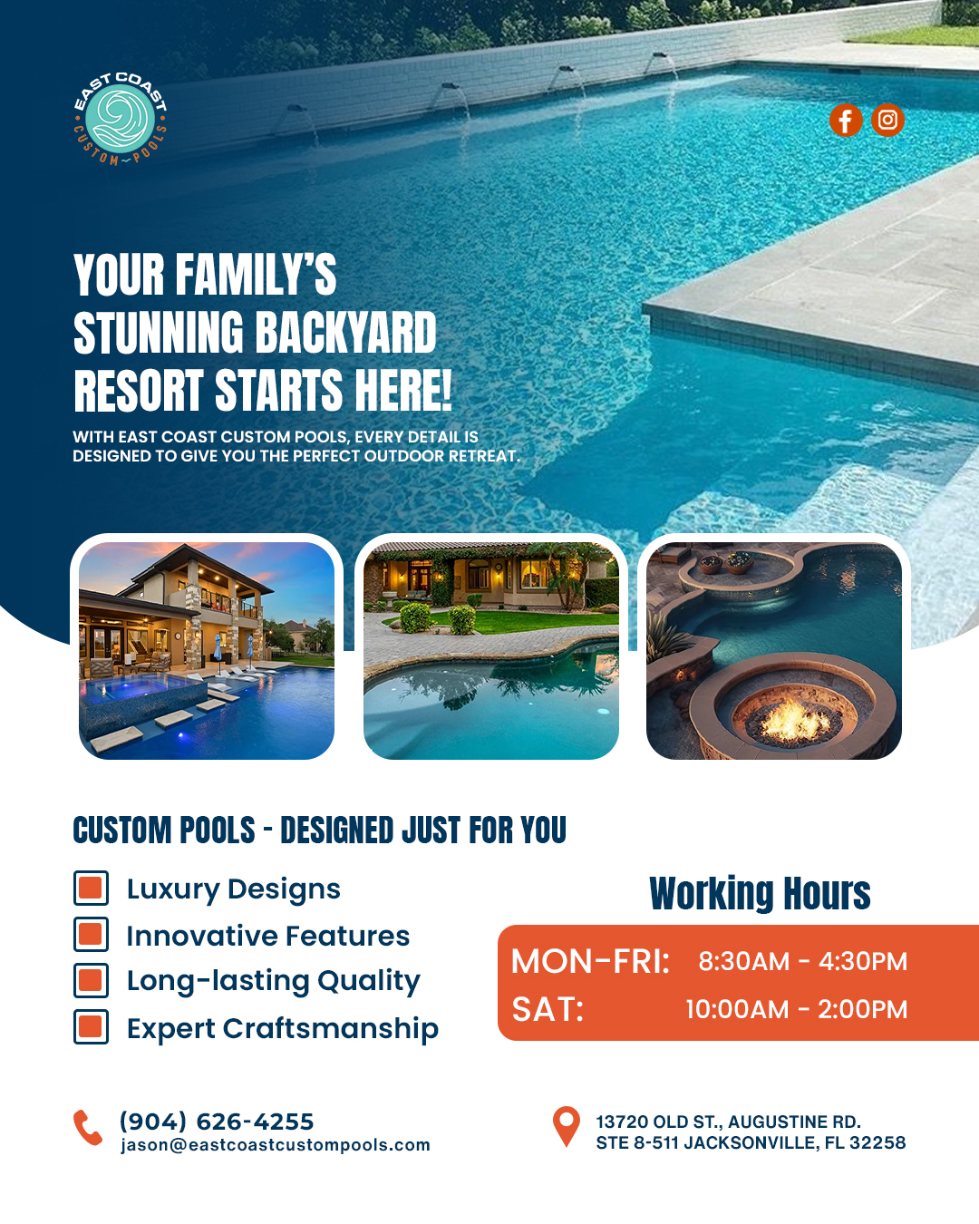 East Coast Custom Pools Pool Service ad creative