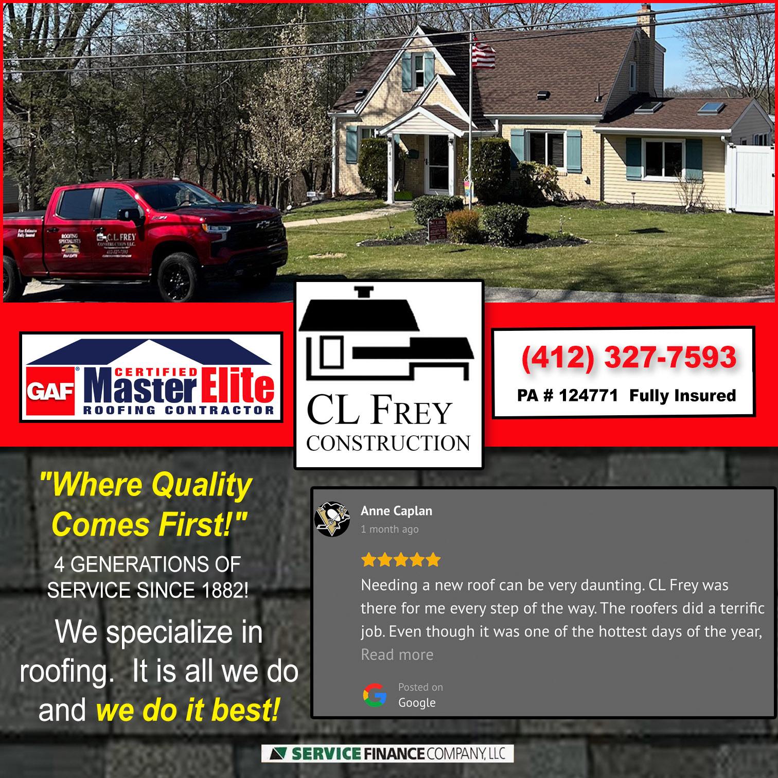 CL Frey Construction Roofing ad