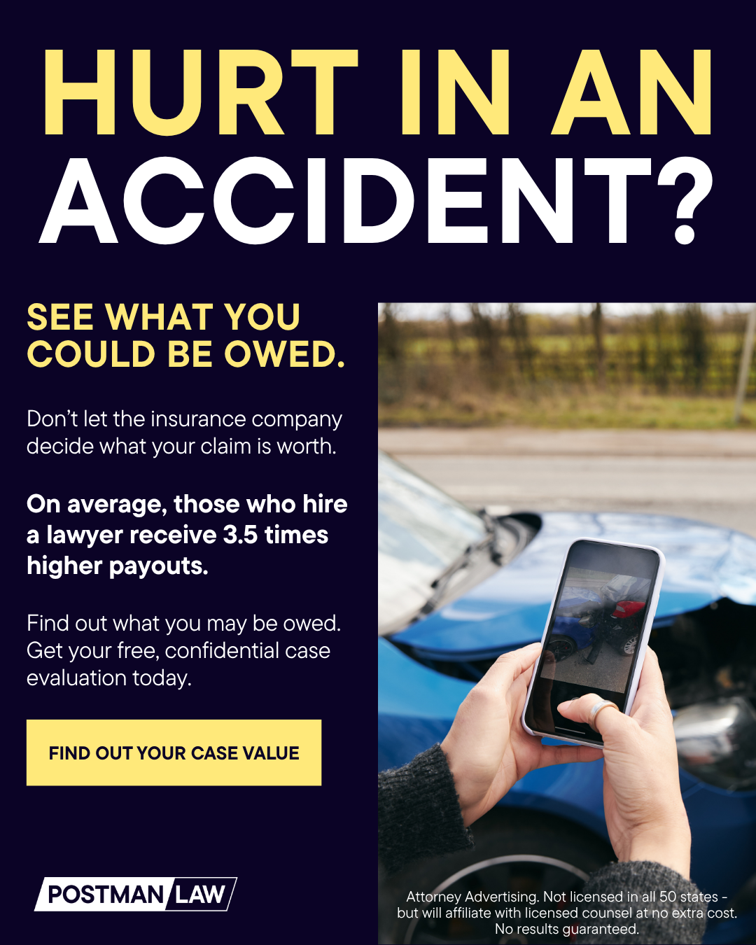 Postman Law Personal Injury ad creative