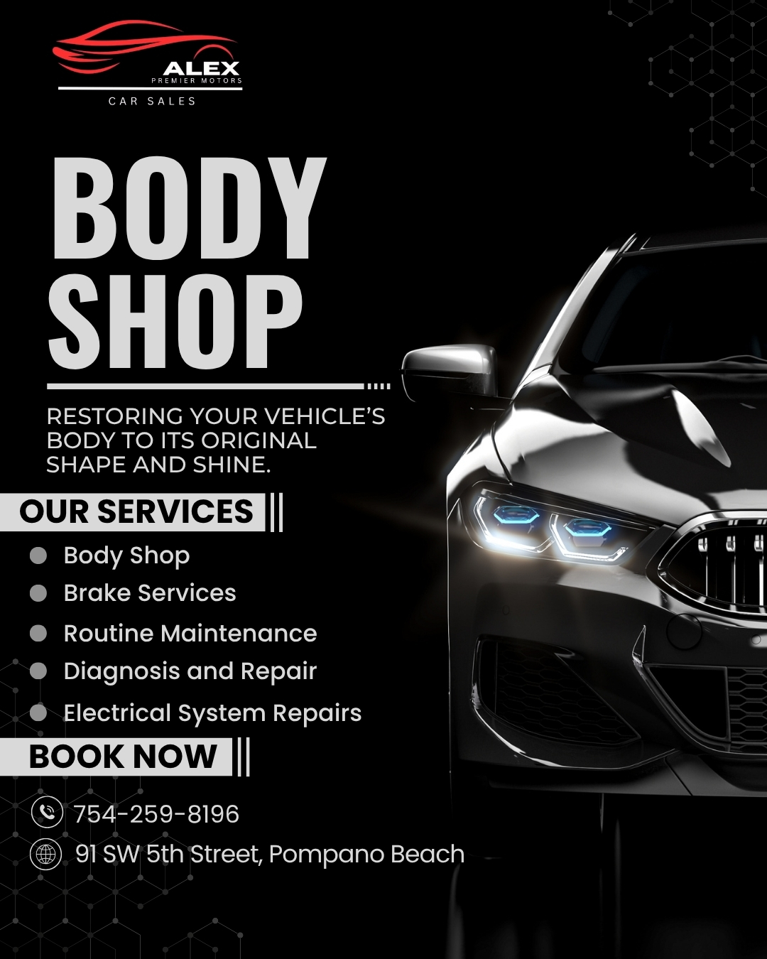 Alex Premier Motors Auto Body Shop ad creative