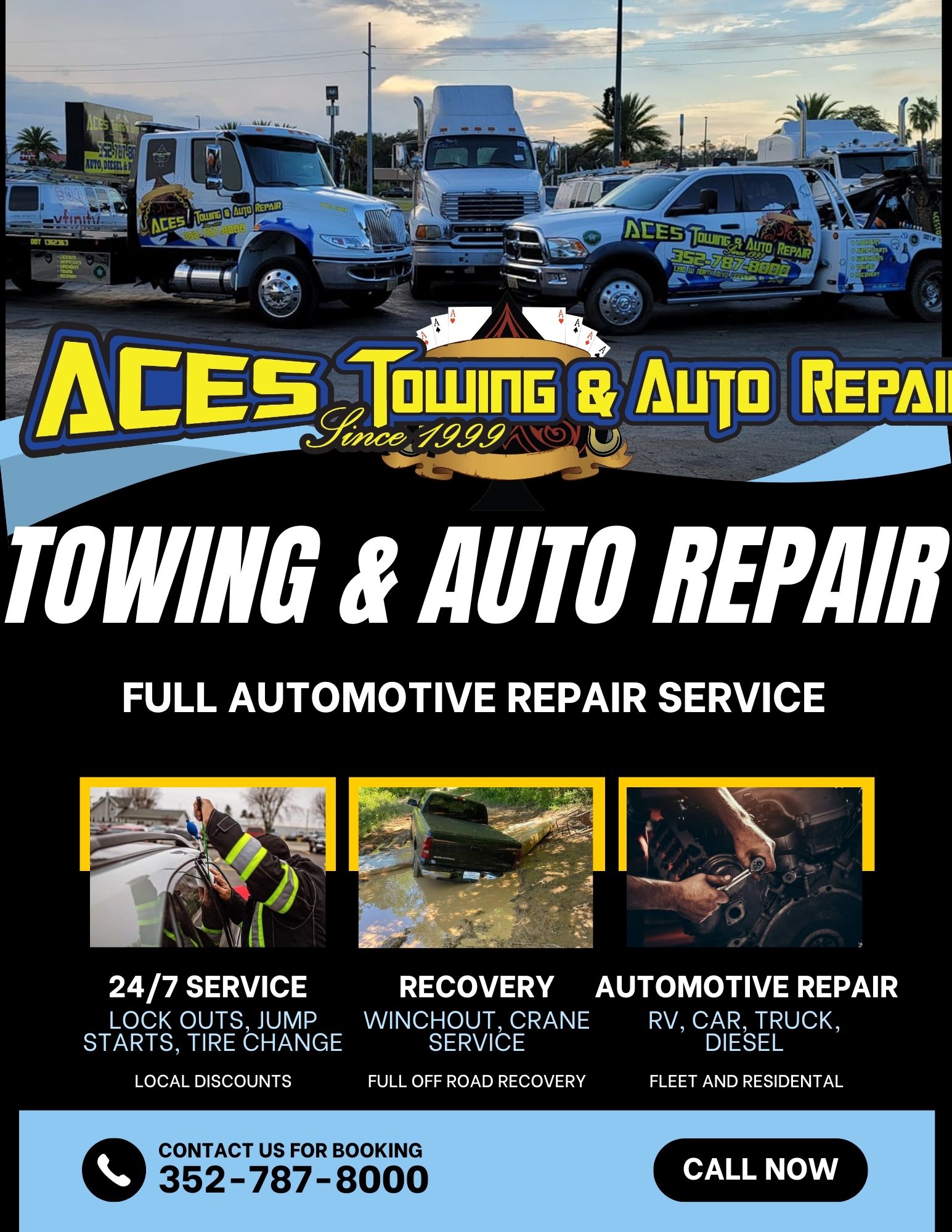 Ace's Towing & Recovery Towing Service ad creative