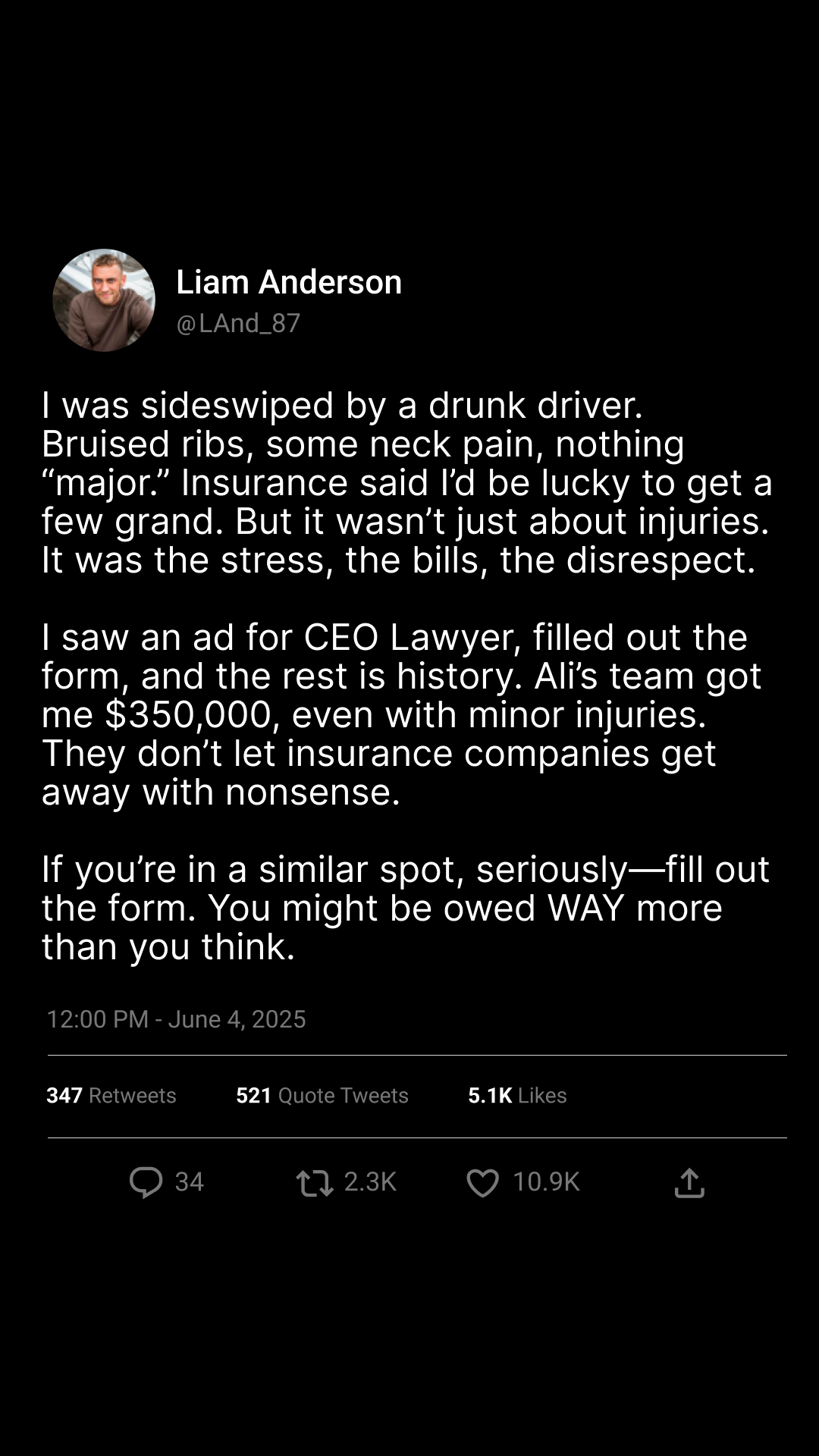 CEO Lawyer Personal Injury Law Firm Personal Injury ad creative