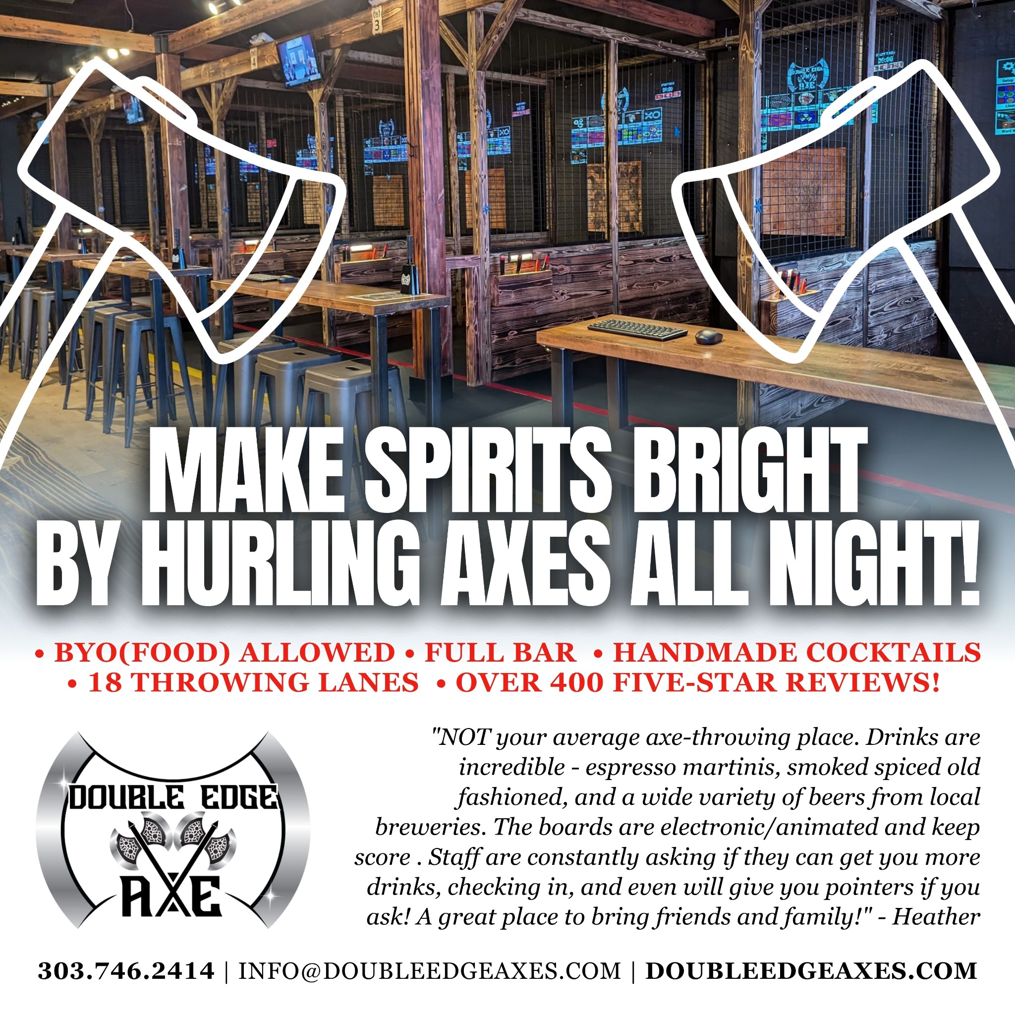 Double Edge Axe Throwing Event Venue ad creative