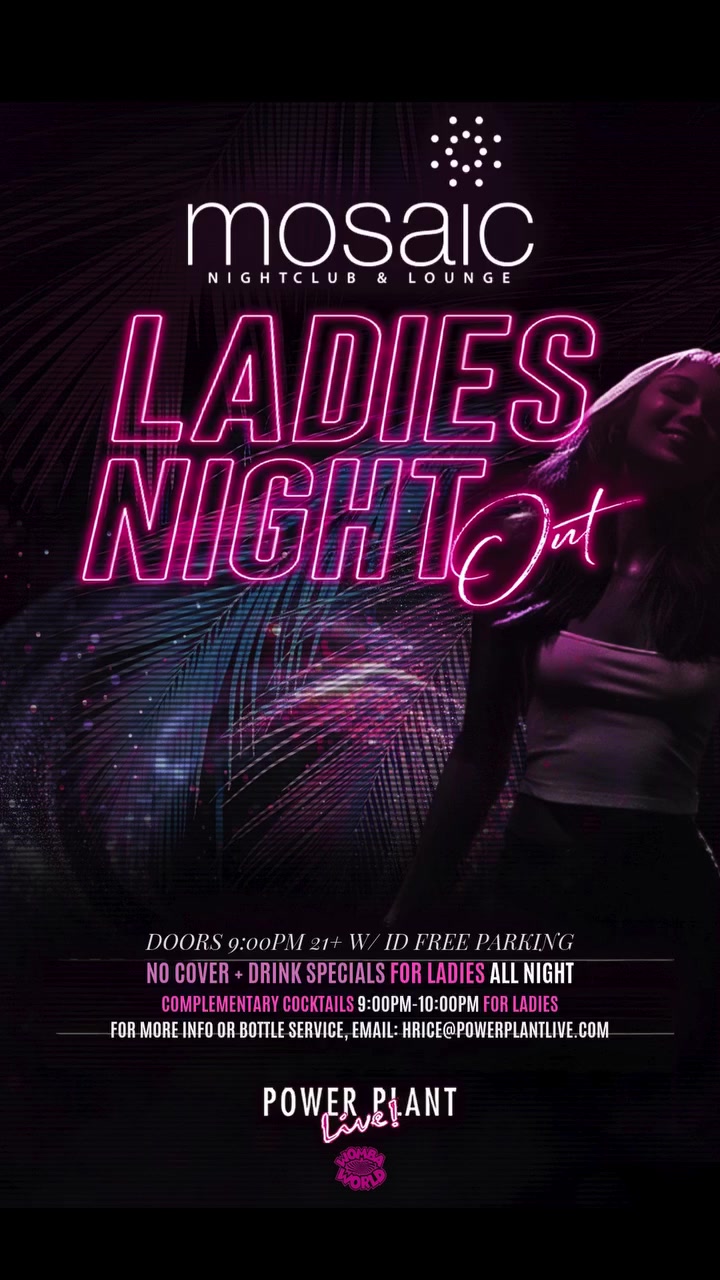 The vibes are unmatched November 29th at Mosaic. No cover, free cocktails from 9–10 PM, and all-night drink deals for ladies.